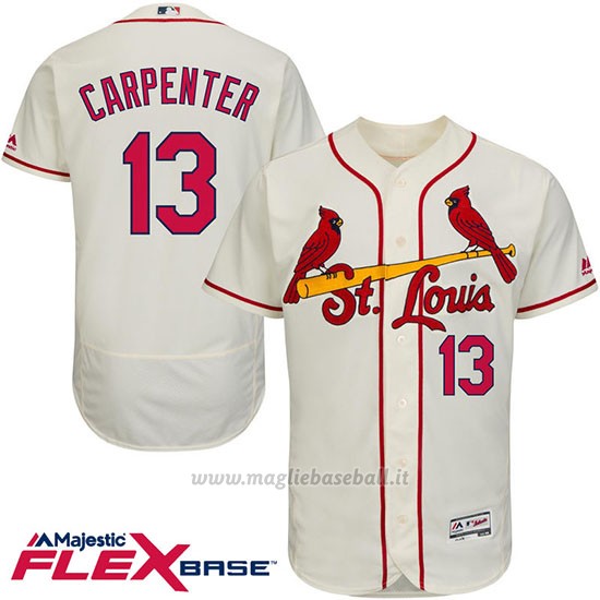 Maglia Baseball Uomo St. Louis Cardinals Matt Carpenter 13 Crema Flex Base Autentico Collezione Giocatore